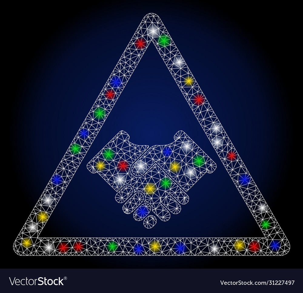 Glowing mesh network handshake warning with color vector image Glowing mesh network handshake warning with color
