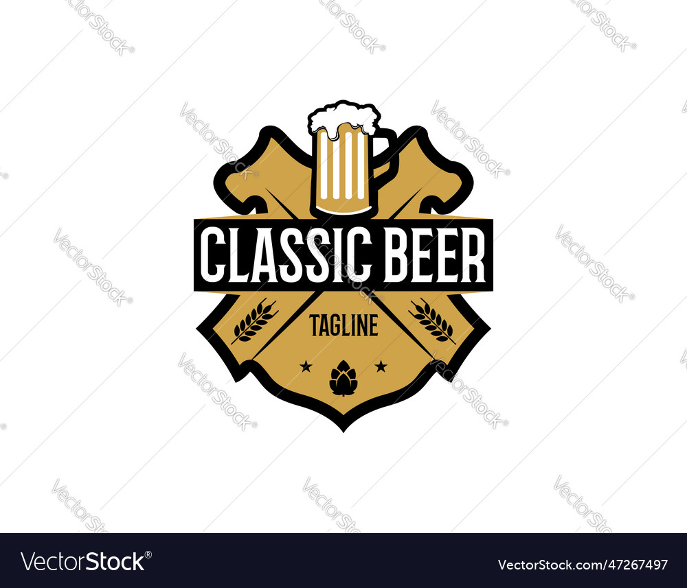 Gold classic insignia beer logo design template Vector Image