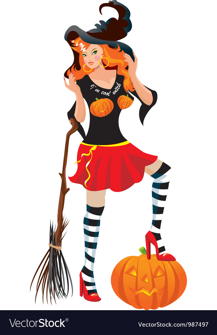 Halloween red haired witch Royalty Free Vector Image