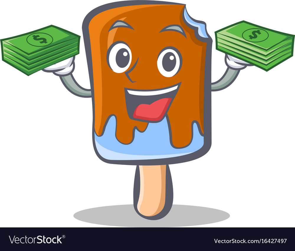Ice cream character cartoon with money Royalty Free Vector