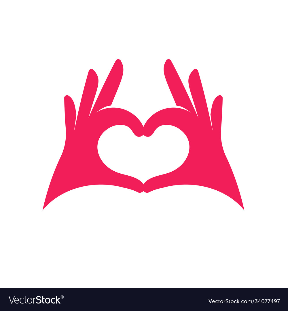 Pink hands in shape heart icon palms showing