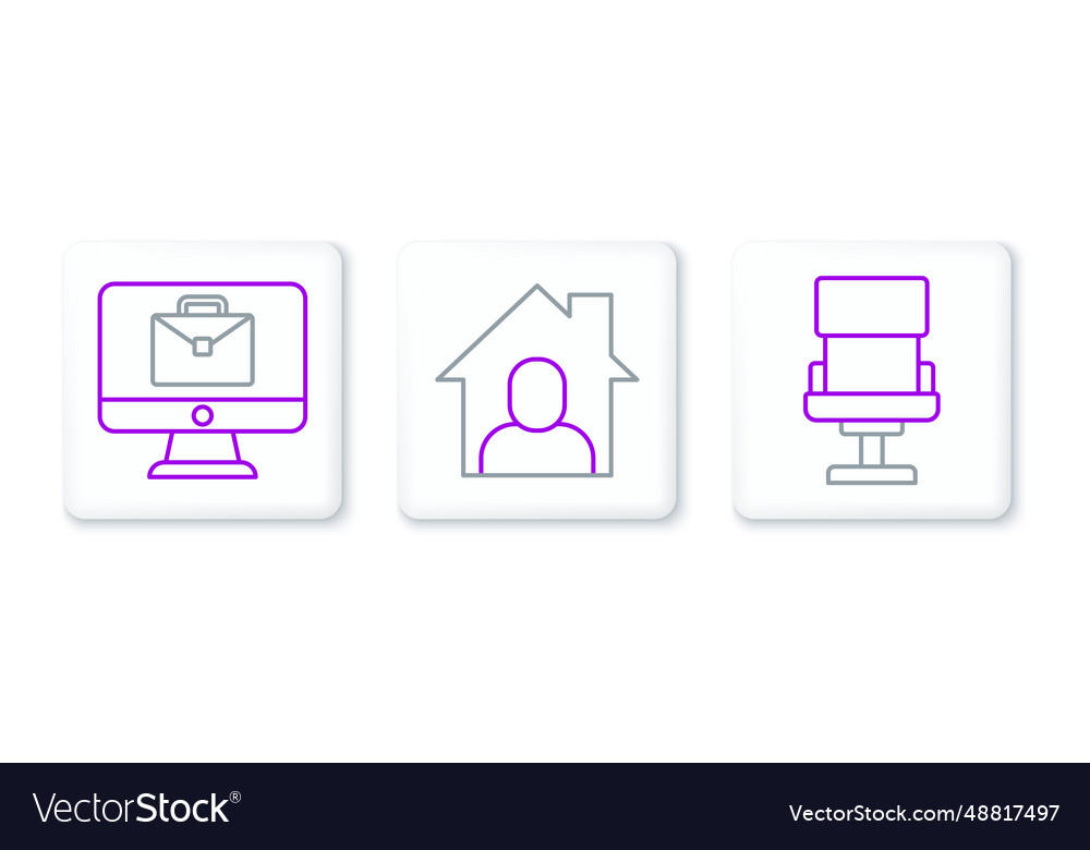 Set line office chair online working and icon