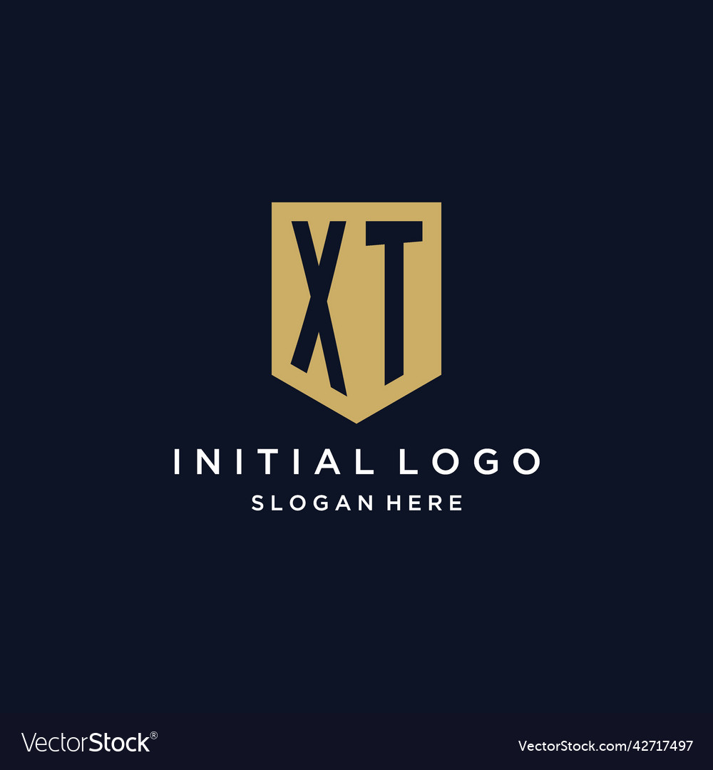 Xt monogram initials logo design with shield icon