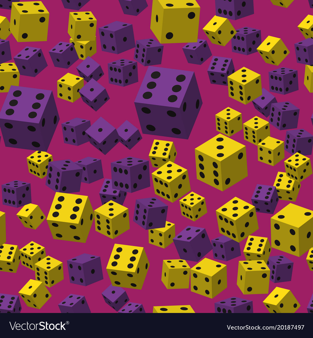Yellow and violet dice seamless pattern