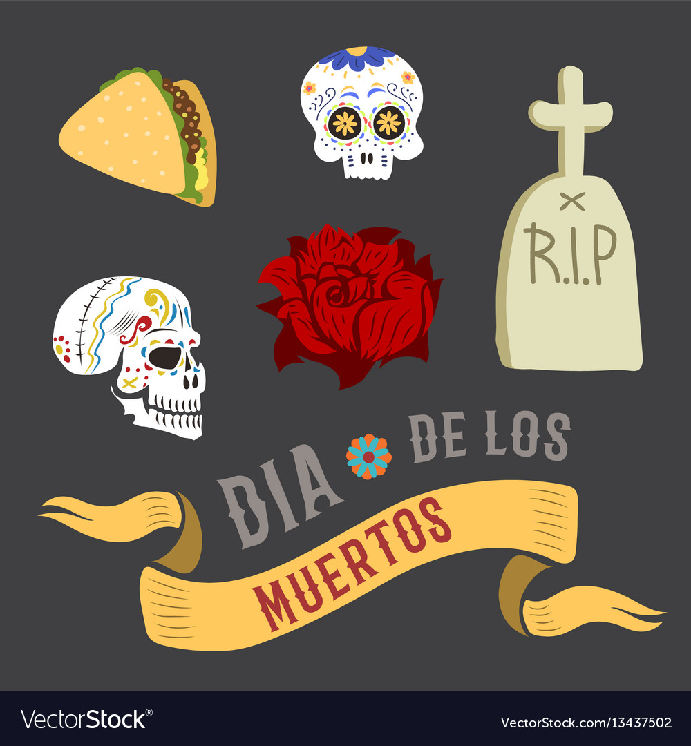 Colorful symbols for dia de los muertos day