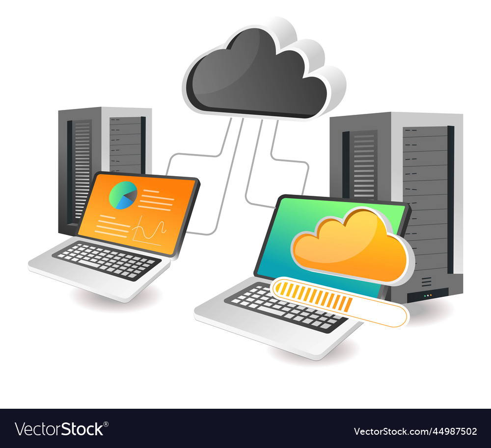Flat 3d isometric concept of server data analysis vector image Flat 3d isometric concept of server data analysis