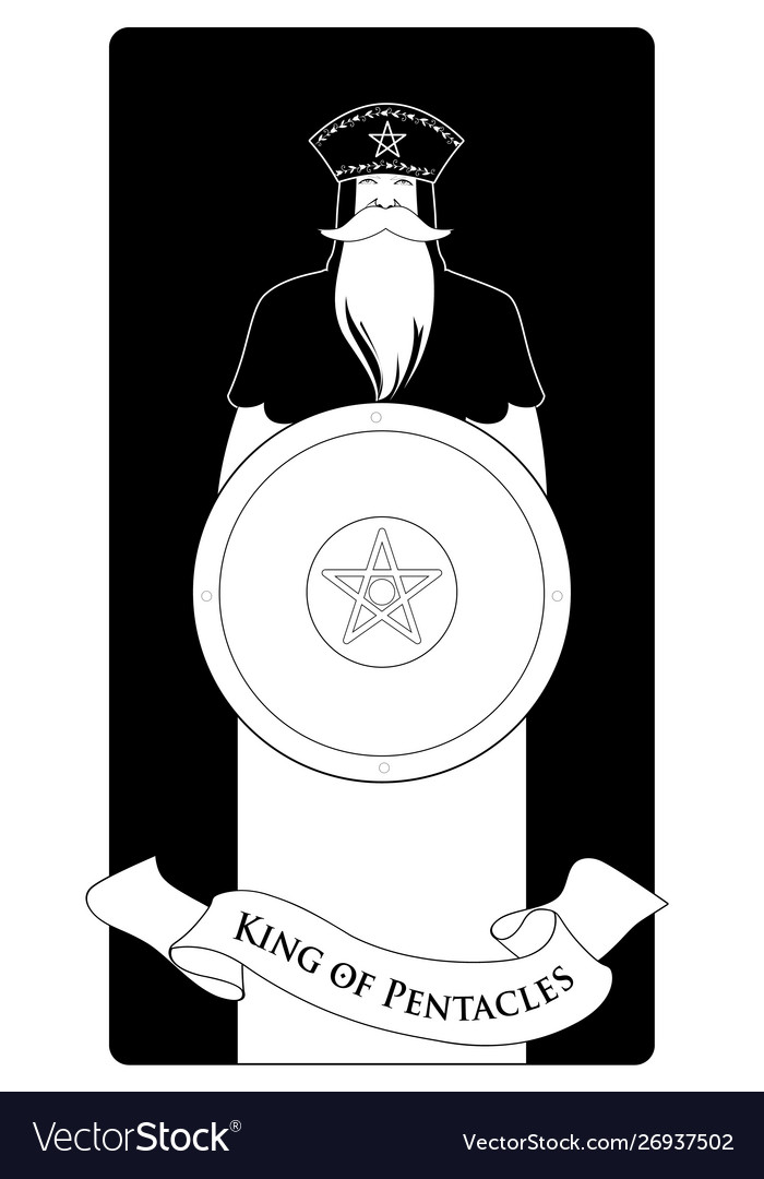 King pentacles with crown and long beard