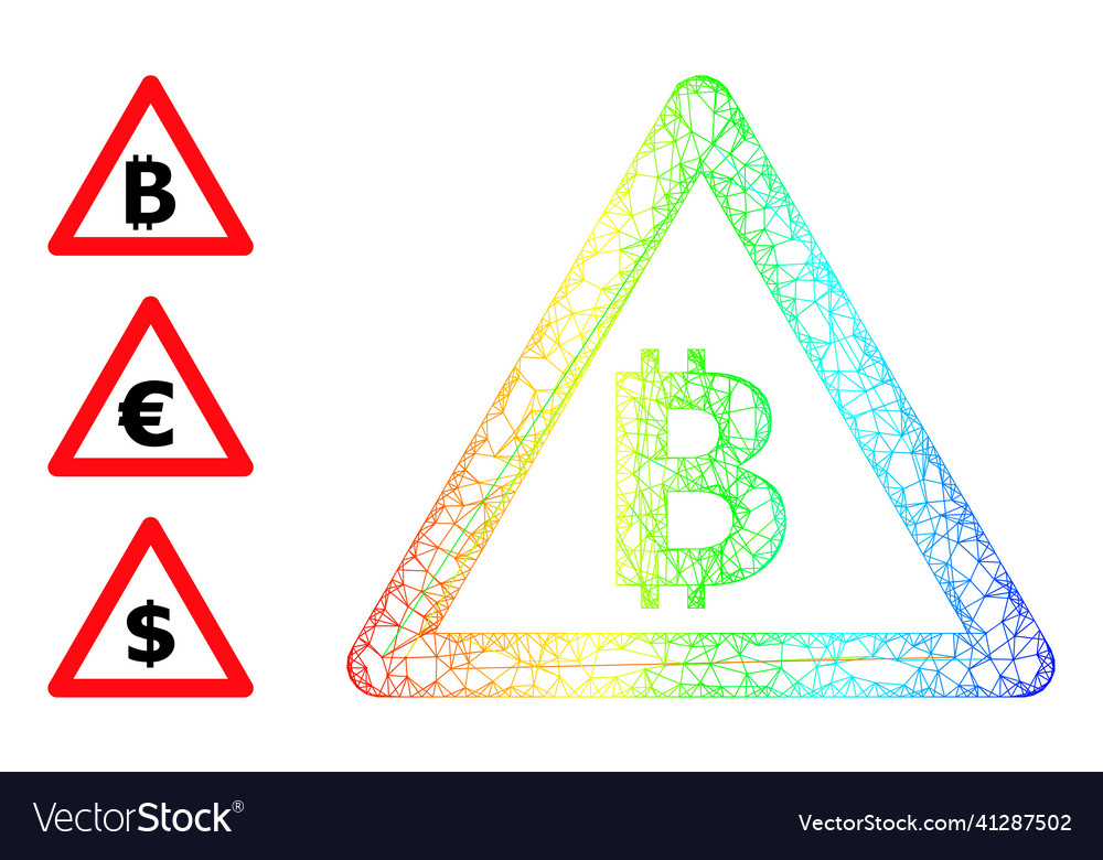 Rainbow gradient irregular mesh bitcoin warning vector image Rainbow gradient irregular mesh bitcoin warning