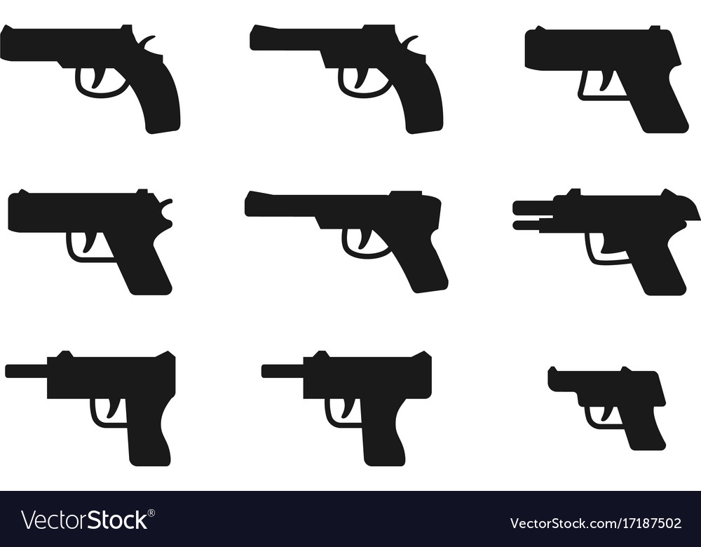 Set of gun icon in silhouette style