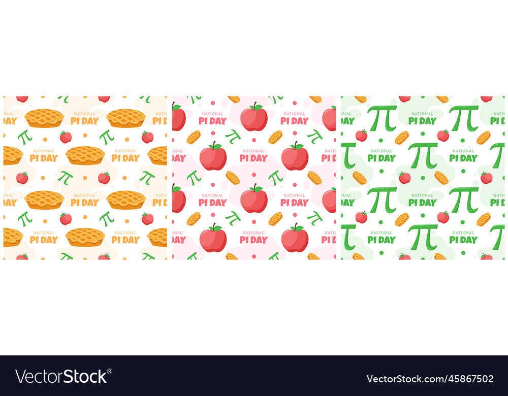 Set of pi day seamless pattern design vector image Set of pi day seamless pattern design