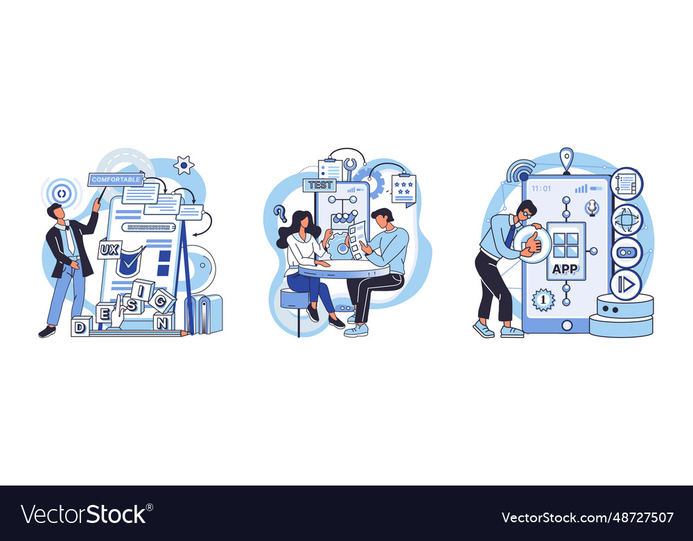 Application testing metaphor app test vector image Application testing metaphor app test