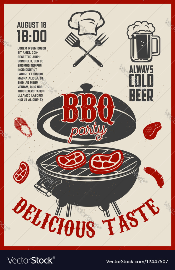 Barbecue open air party flyer Vintage grill on Vector Image