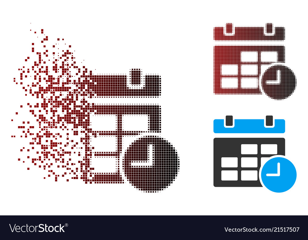 Disintegrating pixel halftone date and time icon vector image Disintegrating pixel halftone date and time icon