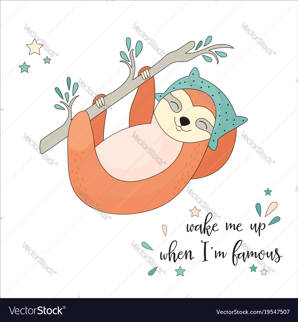 Funny sleepy sloth hanging on the branch Vector Image