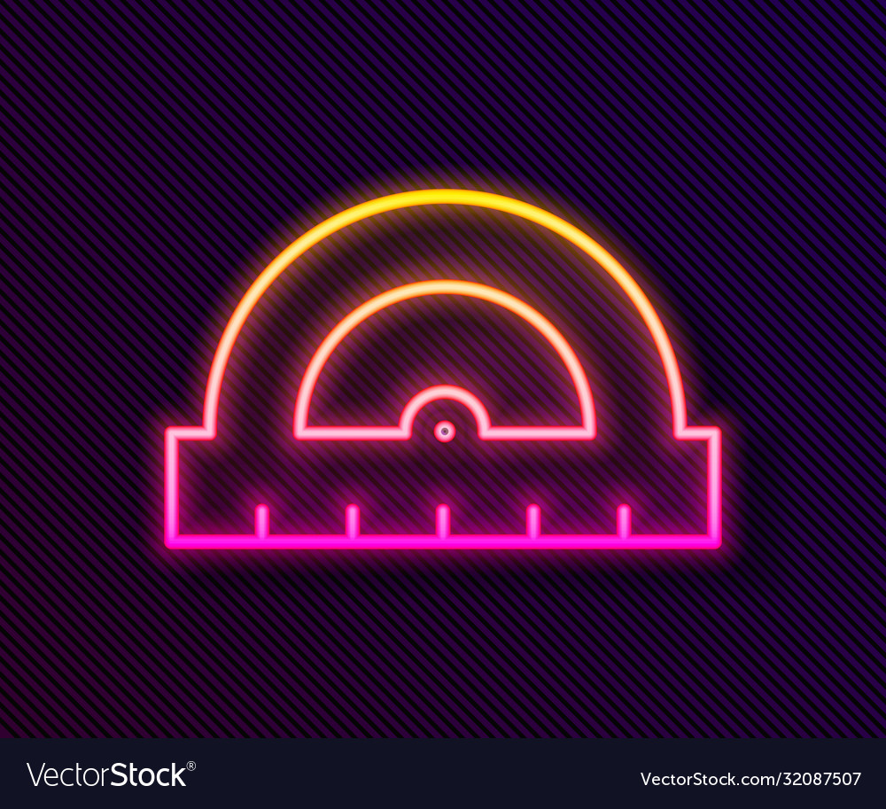 Glowing neon line protractor grid for measuring vector image Glowing neon line protractor grid for measuring