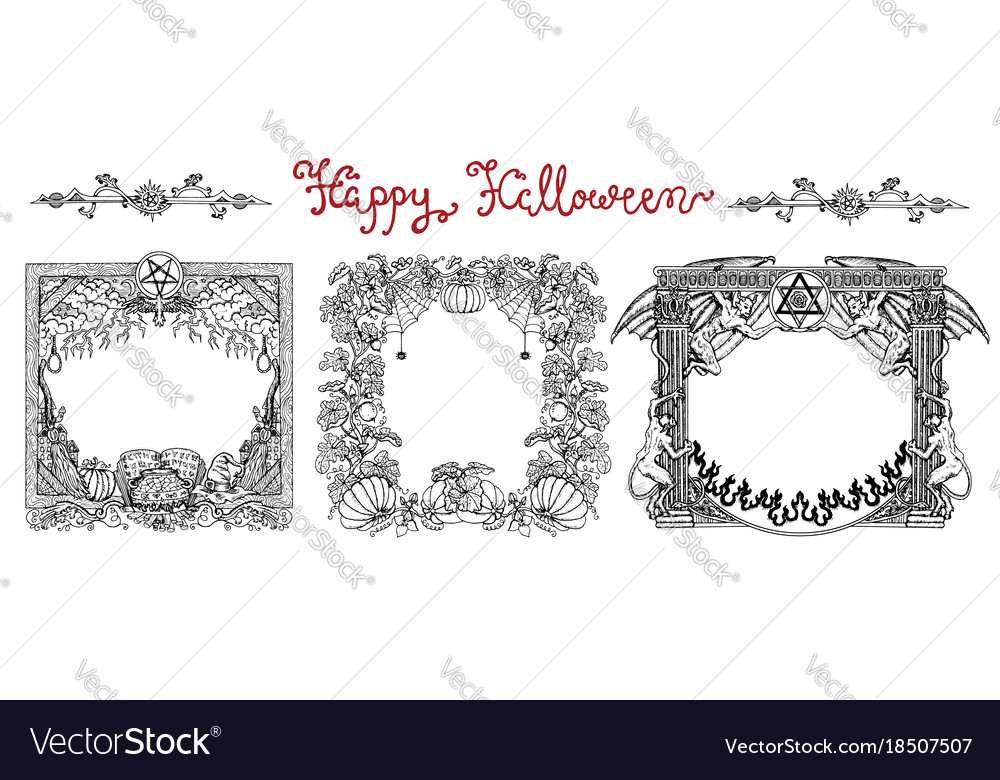 hand drawn set with halloween frames royalty free vector