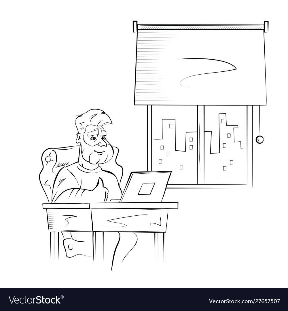 Man works on computer vector image Man works on computer