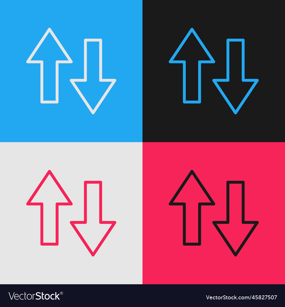 Pop art line arrow icon isolated on color