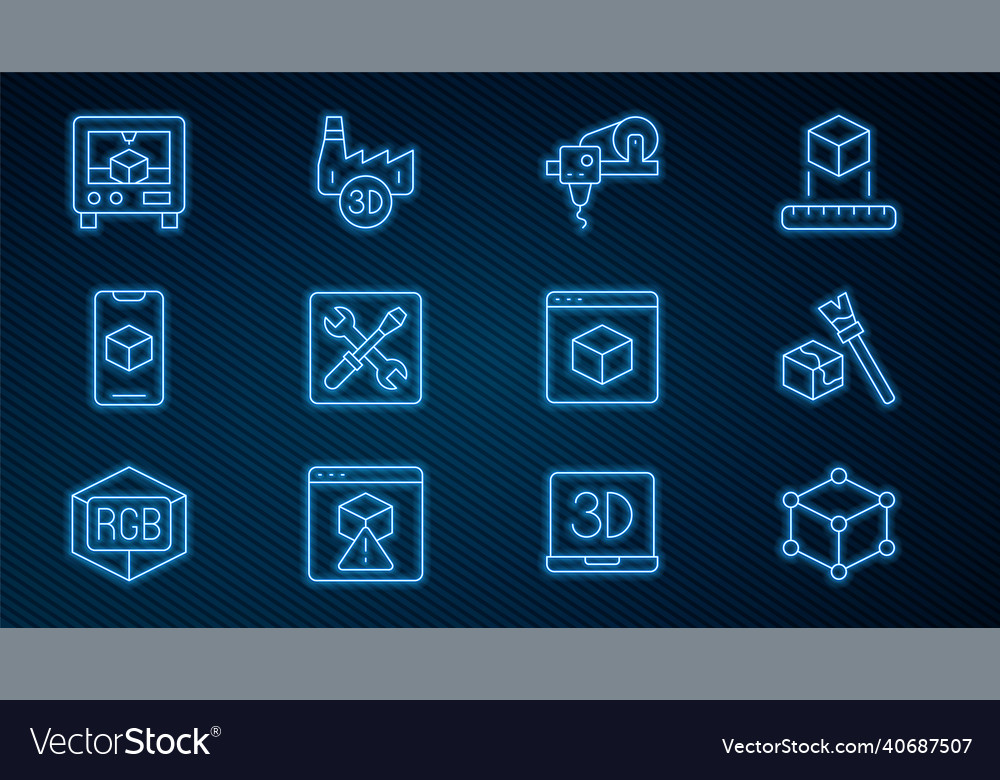 Set line isometric cube 3d printer setting vector image Set line isometric cube 3d printer setting