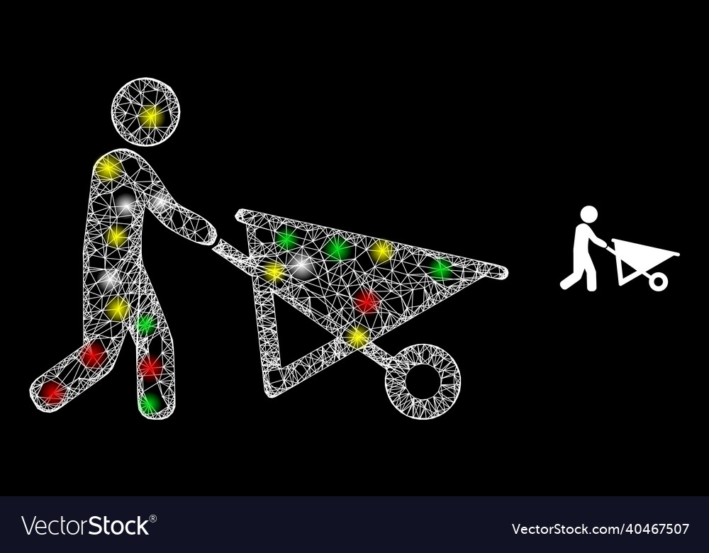 Shiny intersected network man with wheelbarrow vector image Shiny intersected network man with wheelbarrow