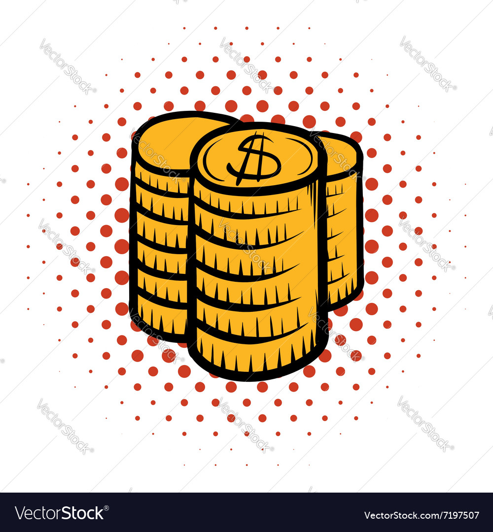 Stack of coins comics icon Royalty Free Vector Image