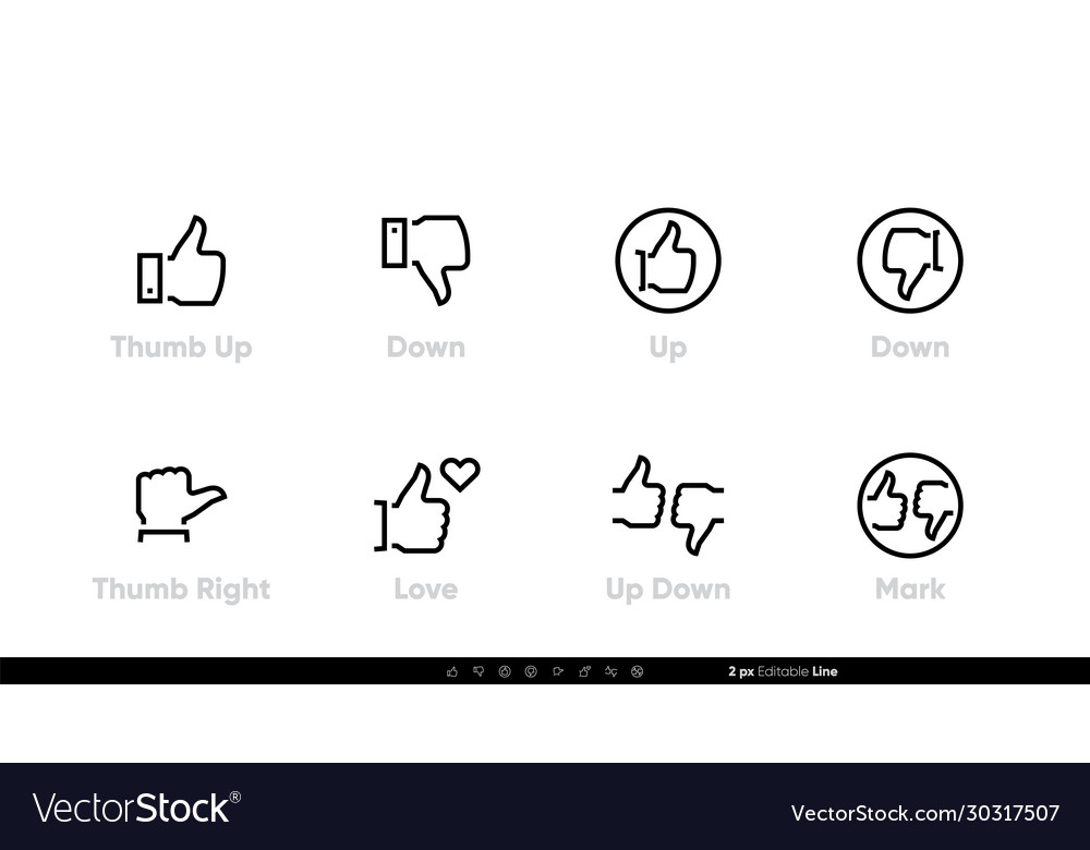 Thumb up and down editable line icons set