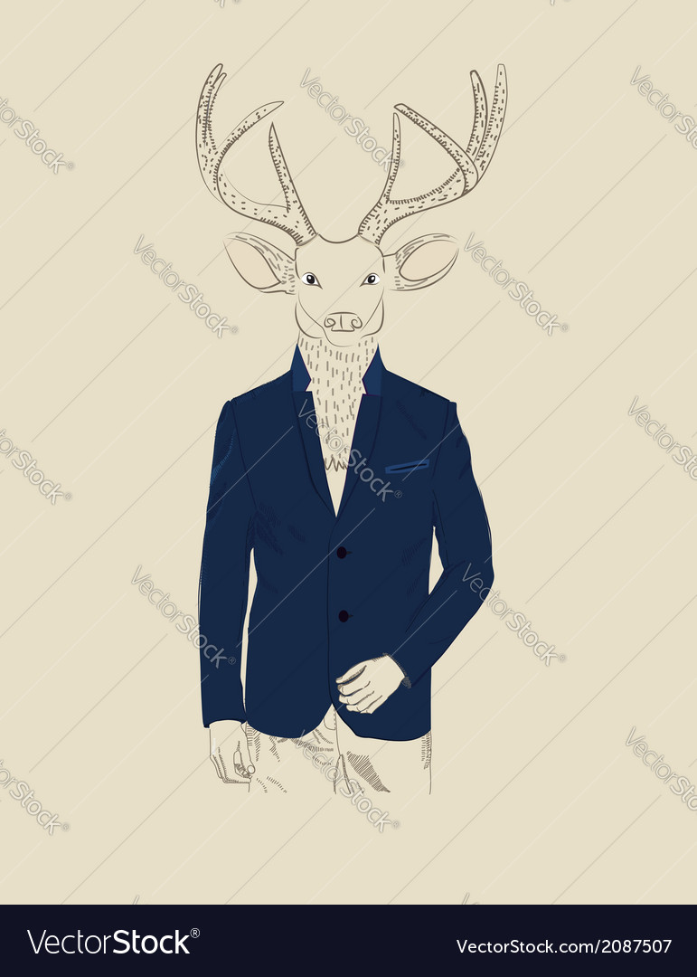 Vintage of a deer in a suit Royalty Free Vector Image