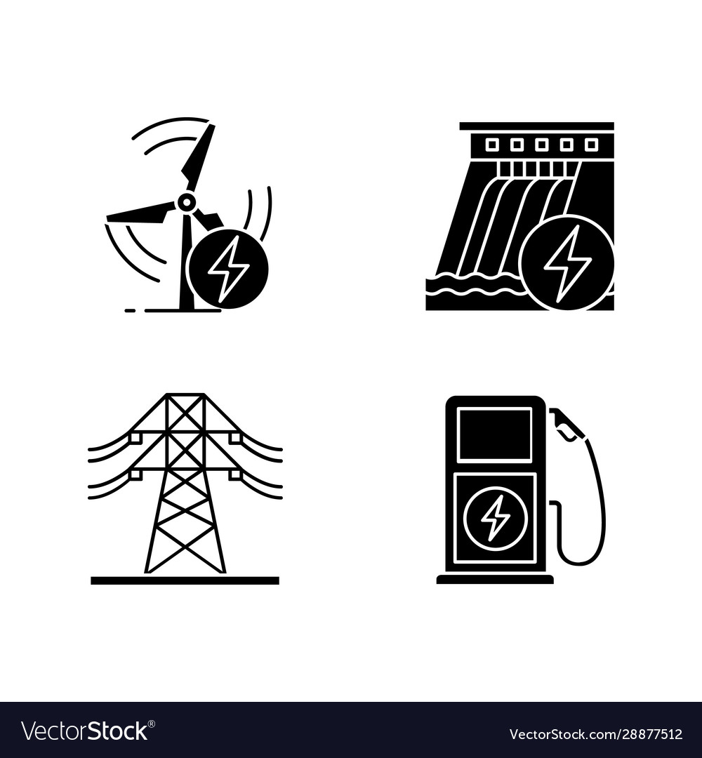 Electric power industry glyph icons set