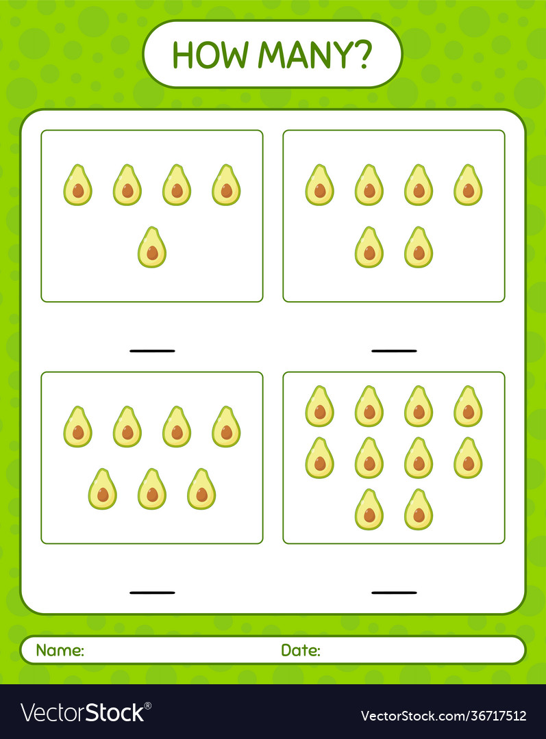 How many counting game with avocado worksheet vector image How many counting game with avocado worksheet
