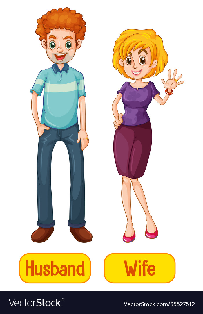 Husband and wife words with cartoon characters Vector Image Husband and wife words with cartoon characters Vector Image
