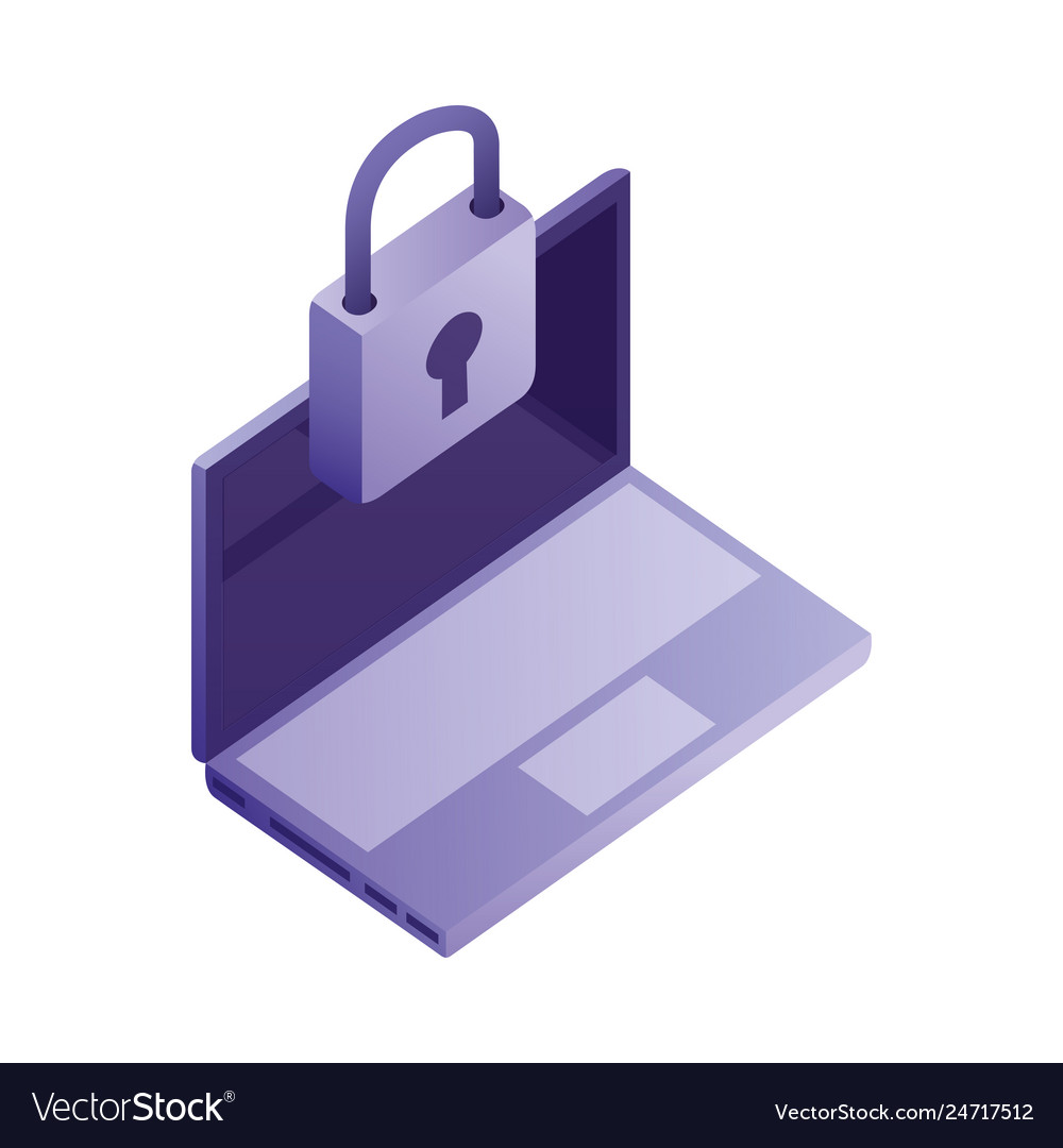 Laptop computer padlock security network data vector image Laptop computer padlock security network data
