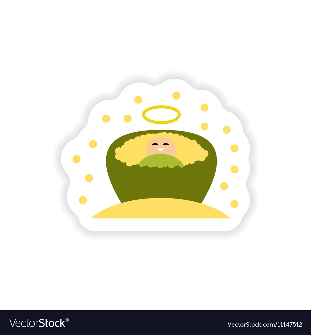 Paper sticker on white background newborn jesus