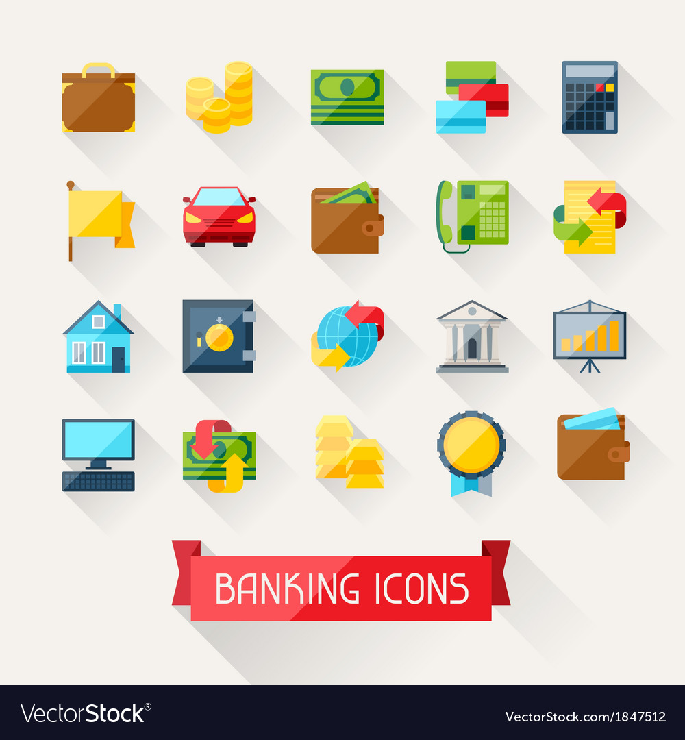 Set of banking icons in flat design style Vector Image