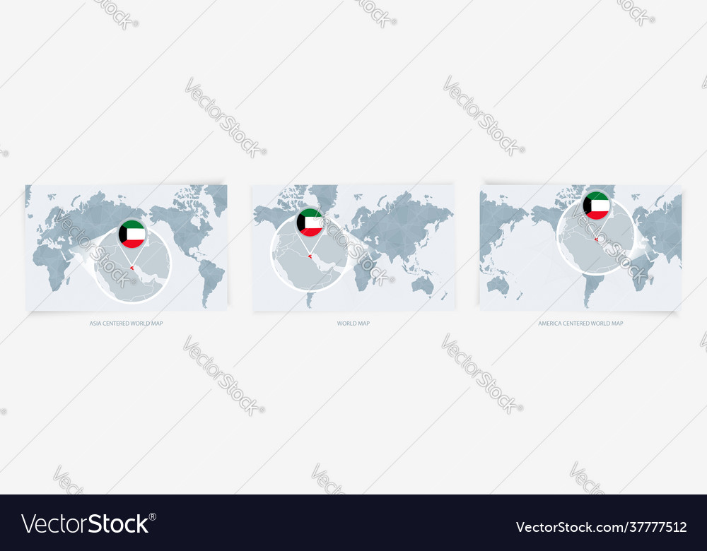 Three versions world map with enlarged