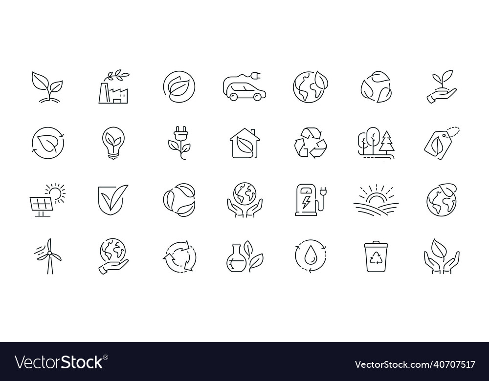 Ecology nature icons set in linear style Vector Image