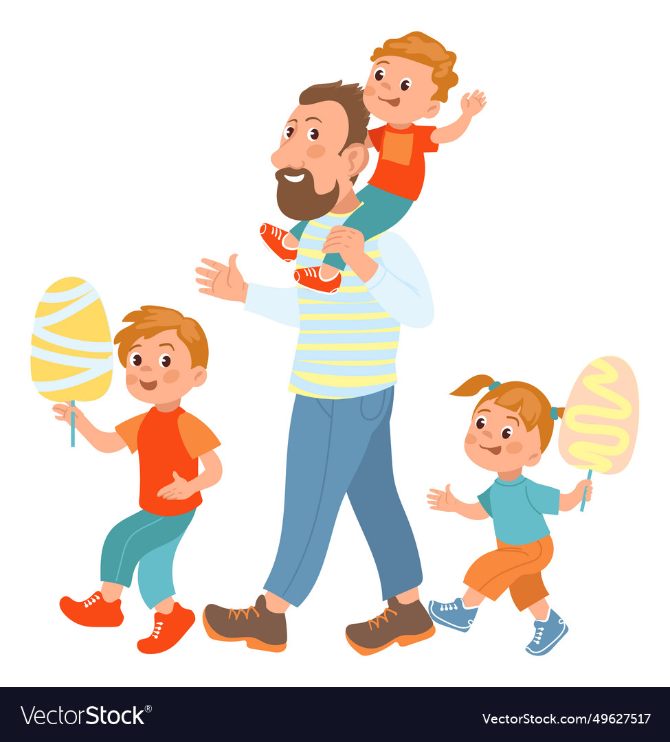 Father with kid family walking in park happy