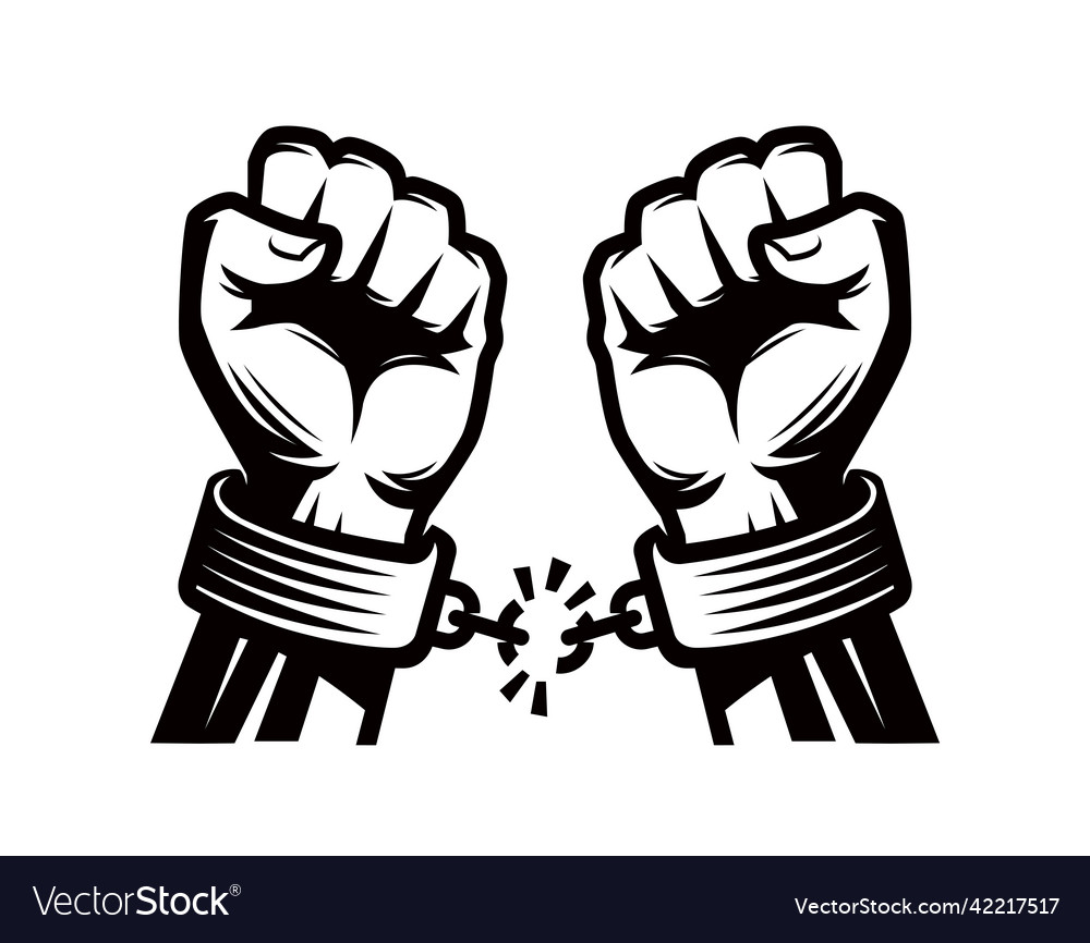 Hands tearing shackles two clenched Royalty Free Vector