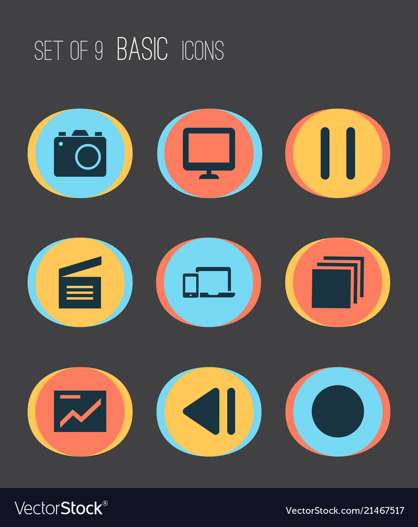 Music icons set with pause gadget record vector image Music icons set with pause gadget record