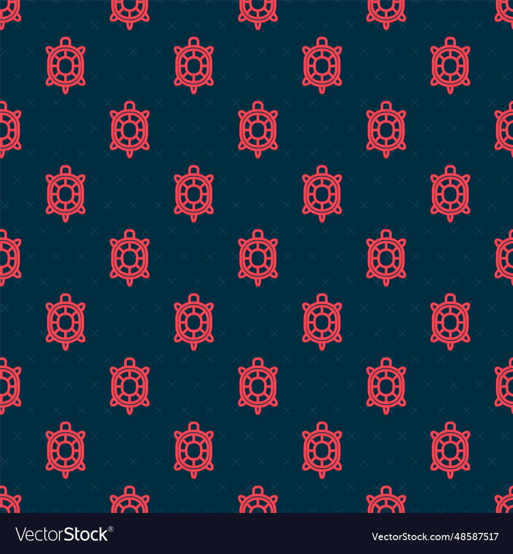 Red line turtle icon isolated seamless pattern