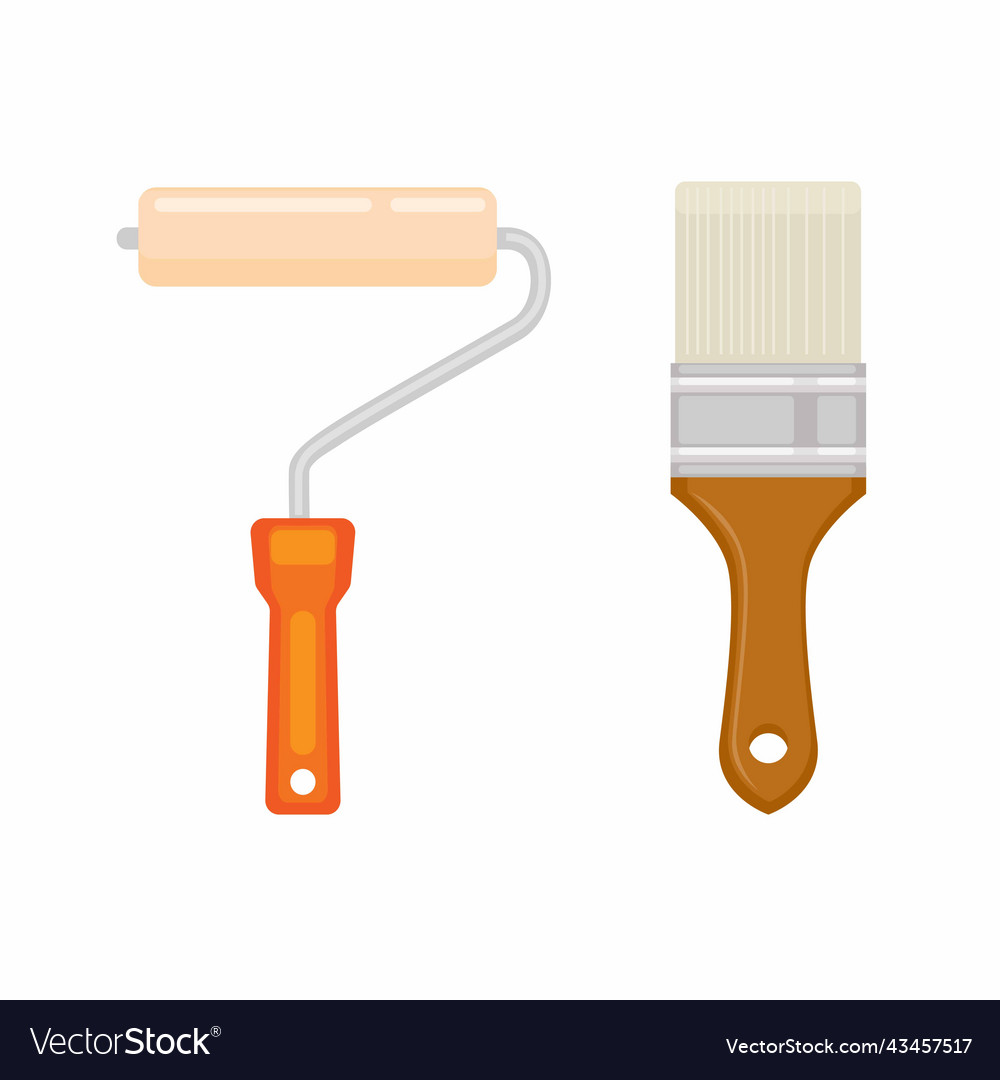 Roller and brush paint tools object set Vector Image Roller and brush paint tools object set