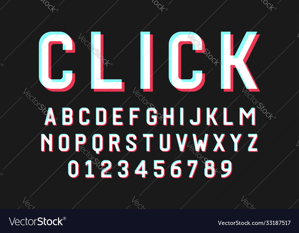 Set alphabets font letters and numbers