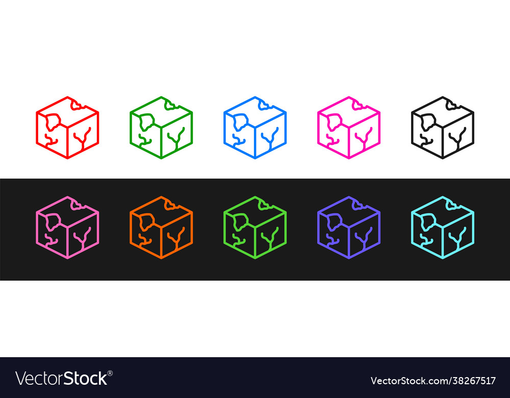 Set line isometric cube icon isolated on black vector image Set line isometric cube icon isolated on black