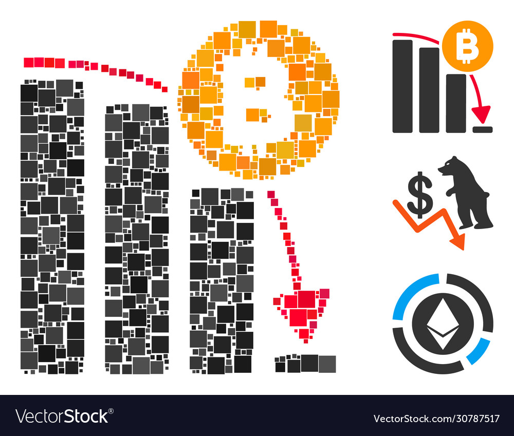 Square bitcoin panic fall chart icon mosaic