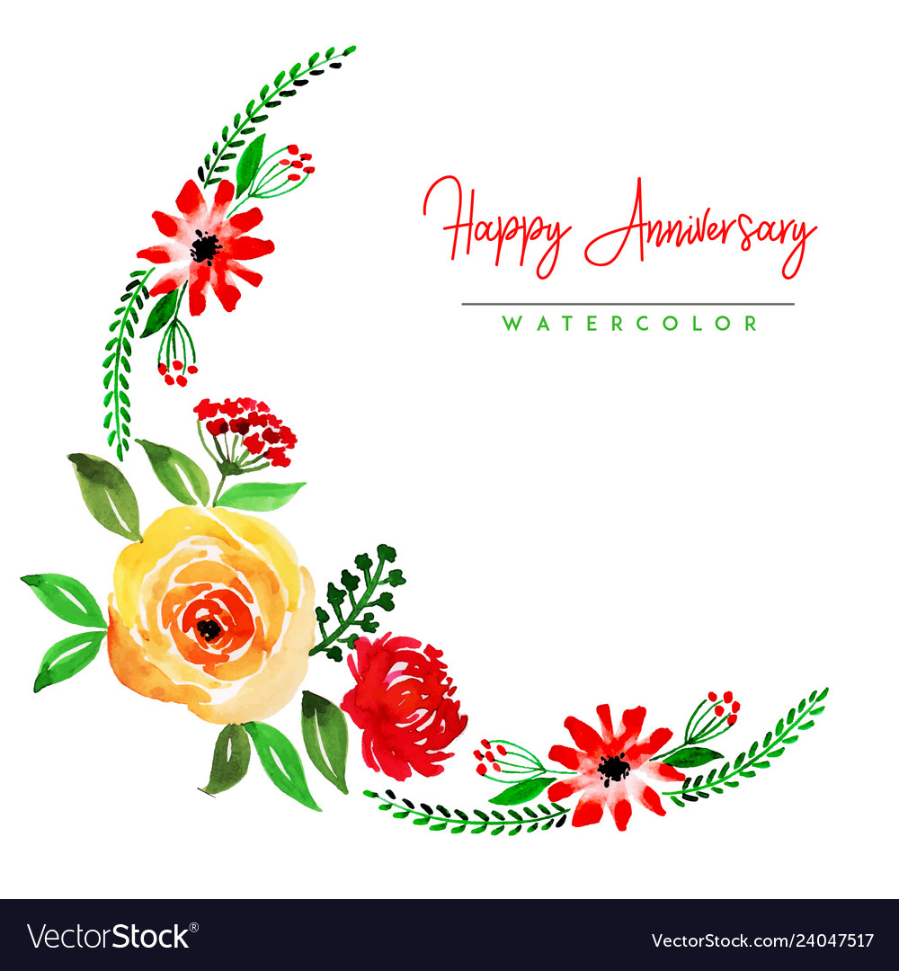 Watercolor Floral Happy Anniversary Background Vector Image |  