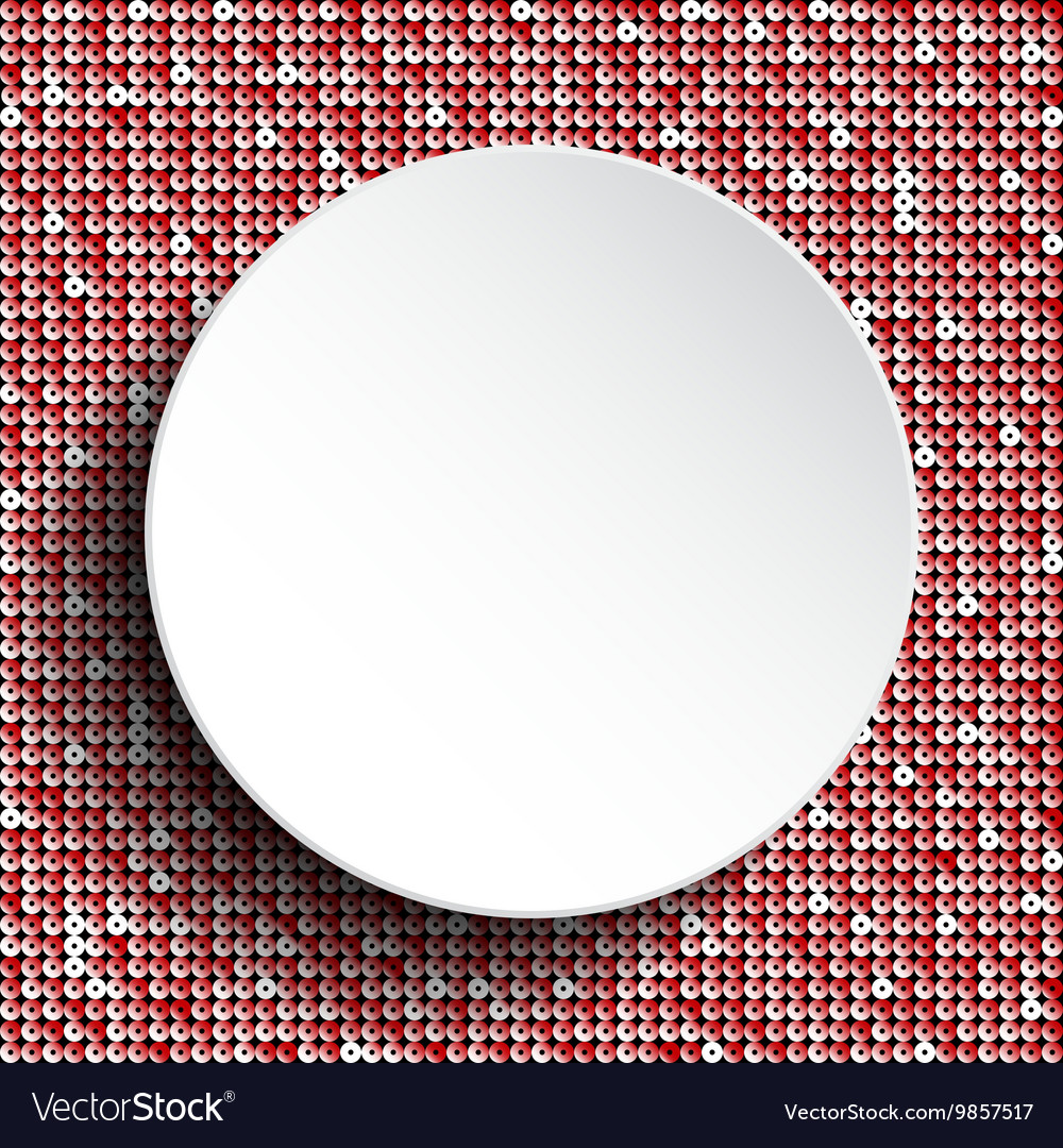 White circle button on red sequin background