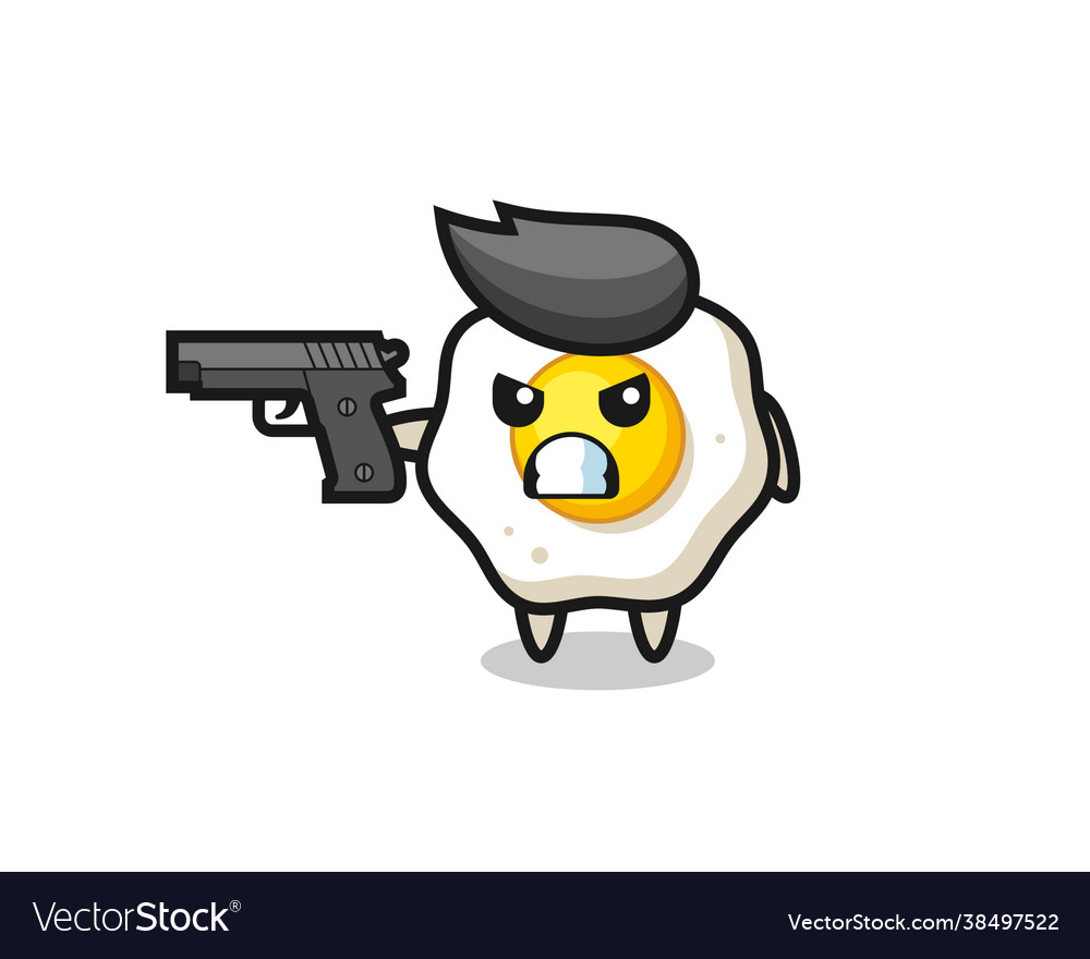 Cute fried egg character shoot with a gun Vector Image