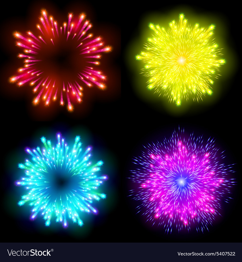 Festive patterned firework bursting in various