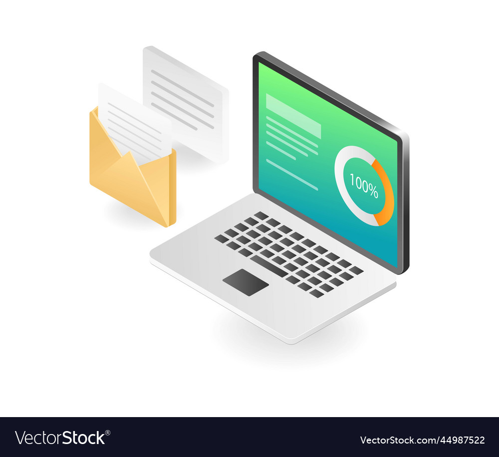 Flat isometric of email data analysis computer