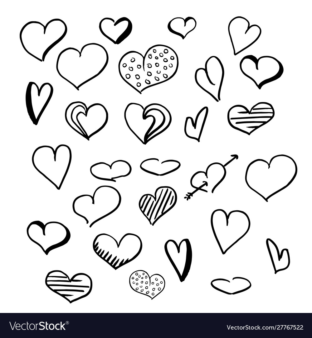 Hearts doodle set collection hand drawn