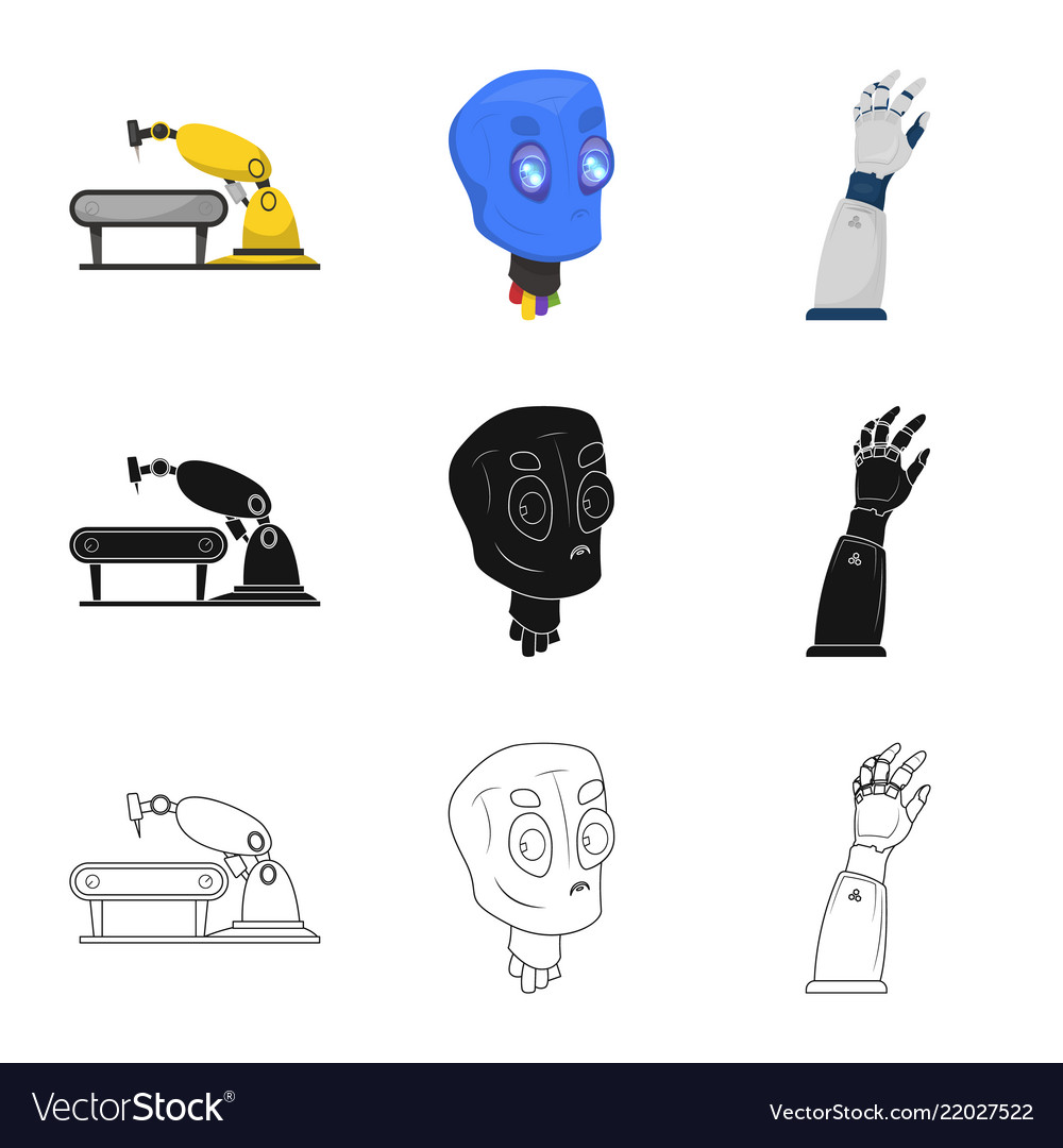 Isolated object of robot and factory symbol set vector image Isolated object of robot and factory symbol set